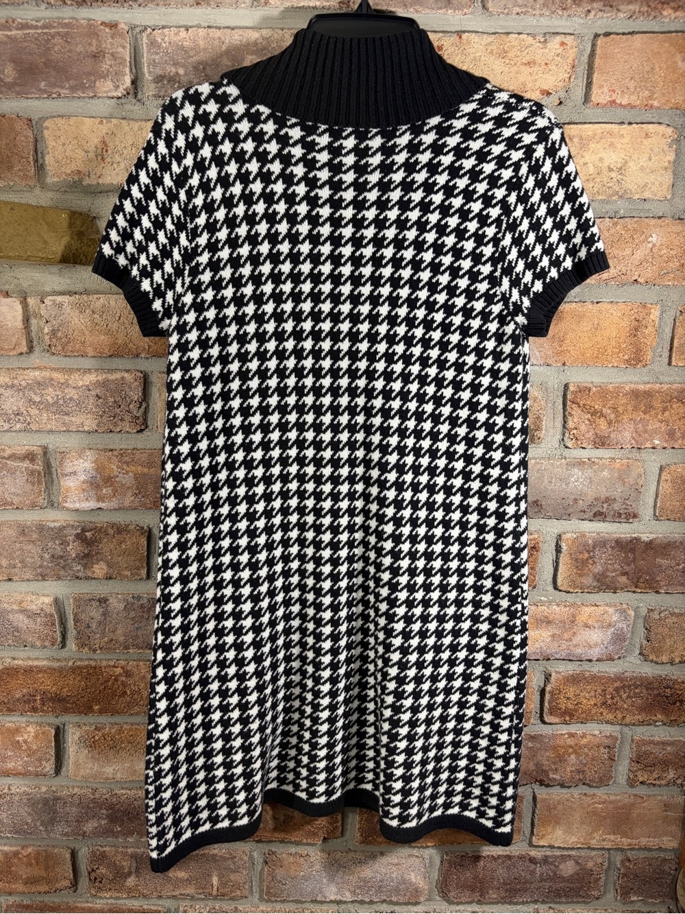 STYLE & CO. Black & White Houndstooth Sweater Dress with Shawl Collar - Picture 10 of 11
